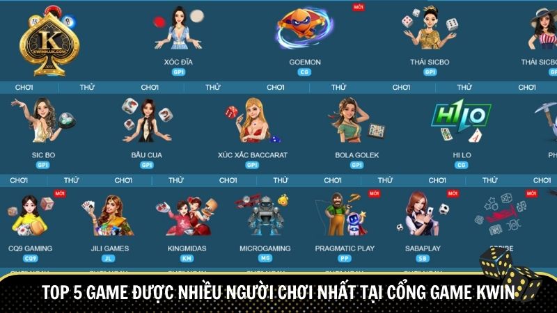 Top 5 game được nhiều người chơi nhất tại cổng game Kwin